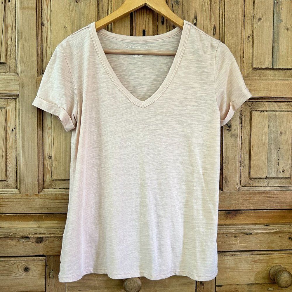 American Eagle Womens Small‎ Peach Short Sleeve V-Neck Tee Everyday Minimalist